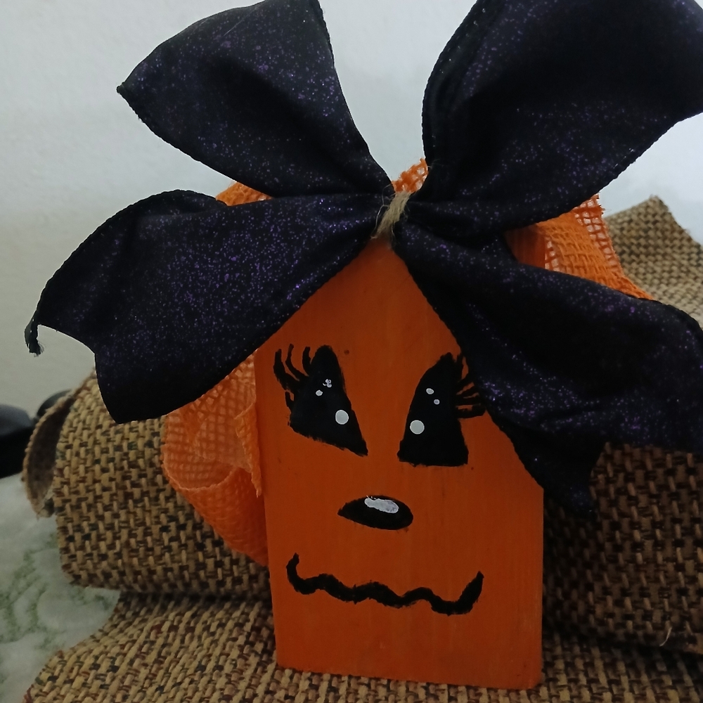 Jackolantern Wood Block Shelf Sitter Halloween Decor